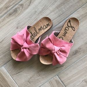 Sam Edelman Pink suede bow slides Sz 9